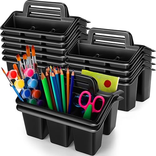 Image of WILLBOND 12 Pcs Classroom Storage Caddies Stackable Utility Caddies with 4 Compartment Plastic Caddy with Handle Portable Storage Bins Organizers for Kids Schools Art Craft Supplies