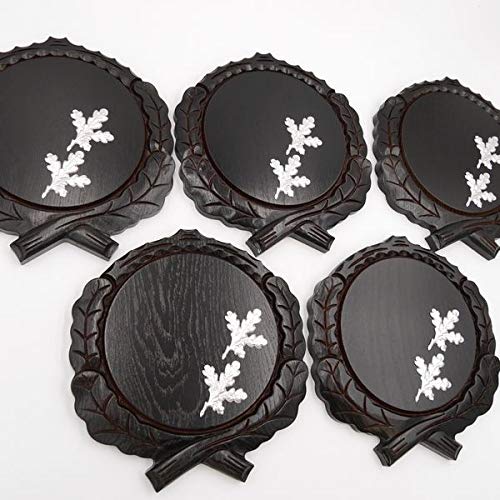 GTK - Juego de 5 placas cuña talladas oscuras AF 17,5 cm con 10 hojas de aluminio de roble, portada de cuñas, tabla de especias, cartel para trofeos