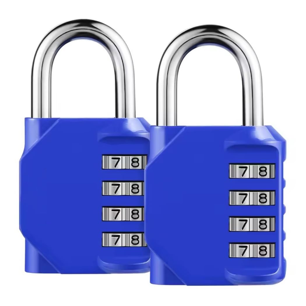 Lucchetto a combinazione ripristinabile a 4 cifre con combinazione, impermeabile e resistente, per scuola, palestra, cancello, cassetta degli attrezzi, armadietto dei dipendenti (confezione da 4, blu)