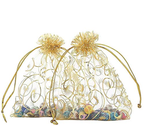 Foxnovo Organza Drawstring Gift Bags (100Pcs-Golden)