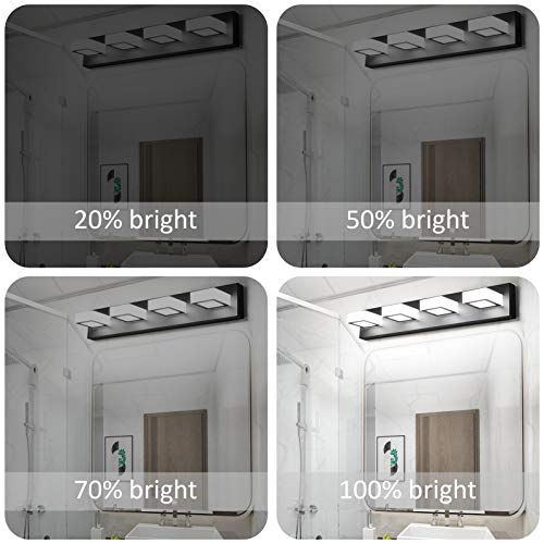Image of Ralbay Black Vanity Light Dimmable 4 Lights LED Modern Bathroom Vanity Lighting Fixtures Modern Stainless Steel Acrylic Rotable 360 Vanity Wall Light Over Mirror