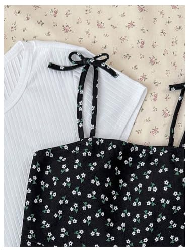 SHENHE Girl's Floral Tie Shoulder Dress Flowy Boho Short Sundress with Short Sleeve Knit Tee4