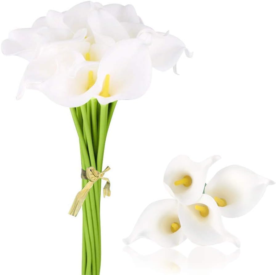 LATIT Calla Lily Artificial Flowers 7 Pcs Bouquet Lataex Real Touch for Bridal Wedding Home Party Decor