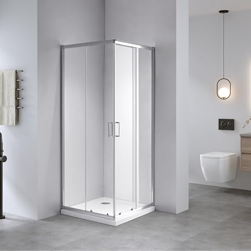 Box Doccia Angolare 80x100xh185 - Cabina Doccia Scorrevole in Cristallo Temperato 4mm Trasparente, Profilo Cromato Lucido, Chiusura Magnetica, Ante Sganciabili e Maniglia ABS - Mod. Four