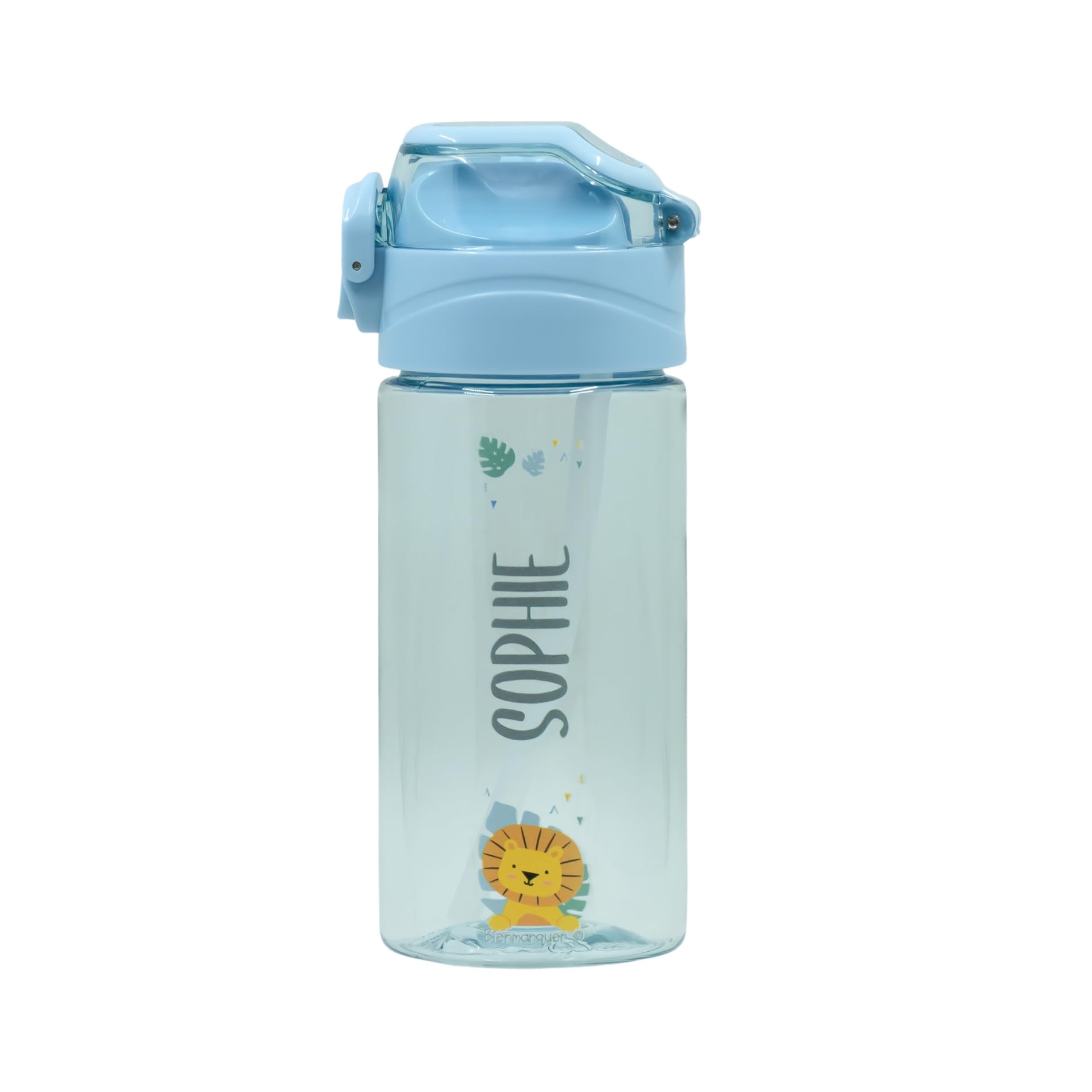 EASY2NAME Personalised Drinking Bottle for children – leak-proof children's drinking bottle with straw – 100% BPA-free – robust bottle for boys and girls – dishwasher safe – 450ml - (Light Blue)