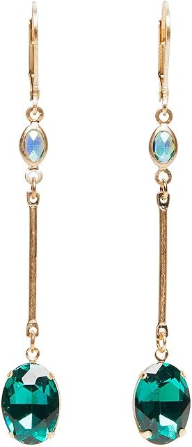 Oval Stone Long Bar Drop Earring Emerald