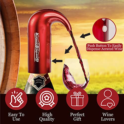 Power Dreams - Wine Gift Set & Best Wine Bar Kit (*5 In 1)-Wine Aerator Decanter Dispenser Pourer, Electric Bottle Opener Corkscrew, Bottle Stoppers X2, Foil Cutter, *Christmas Holiday+Birthday Gifts #TOP4