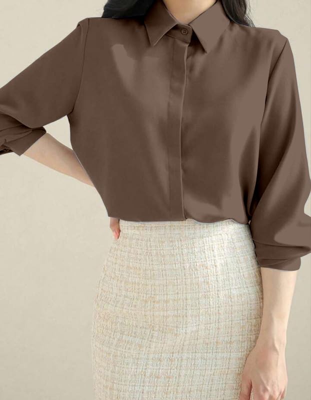 Image of Women's Regular Fit Korean Style Shirts | Stylish Western Shirt with Concealed Placket | Casual & Office Wear Shirt for Women