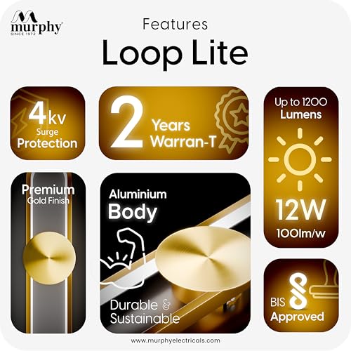 Image of Murphy LoopLite 3-in-1 LED Wall Lamp with Golden Finish | Premium Aluminium Body | Matte Luxe Design | Warm /Neutral /Cool White Light | Modern Ambient Light | 2-Year Warranty | Pack of 2
