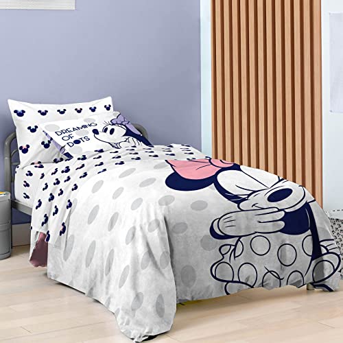 Saturday Park Disney Minnie Mouse Dreaming of Dots - Juego de ropa de cama individual de 5 piezas, 100 % algodón orgánico, certificado GOTS y Oeko-TEX (oficial de Disney)