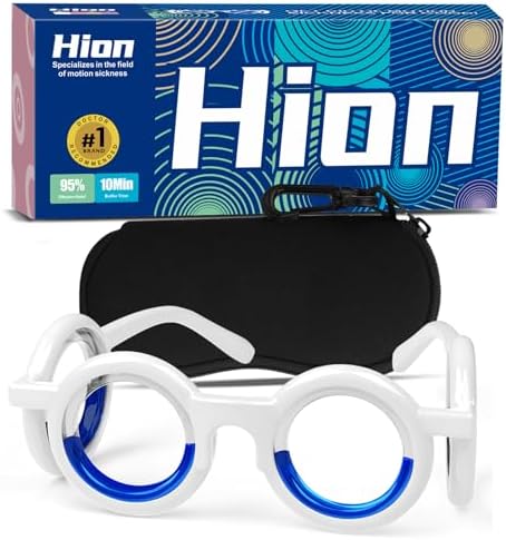 Hion Motion Sickness Glasses,Relieve Carsickness Airsickness Seasickness Glasses,Ultra-Light Portable Nausea Vertigo Glasses, No Lens Liquid Glasses for Adults or Kids(Deep Black Box)
