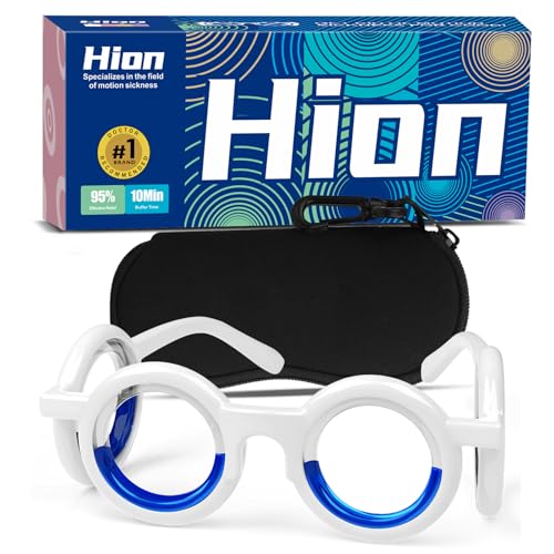 Image of Hion Motion Sickness Glasses,Relieve Carsickness Airsickness Seasickness,Ultra-Light Portable Nausea Vertigo Glasses, No Lens Liquid Glasses for Adults or Kids(Deep Black Box)