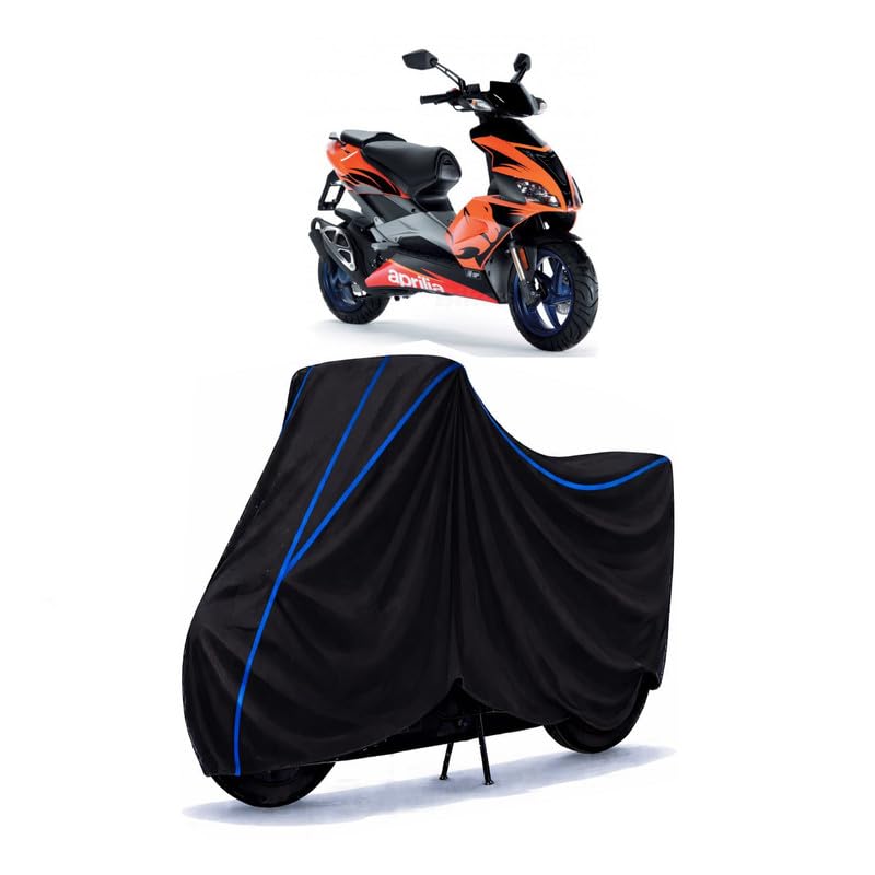 Image of Scooty Cover Water Resistant for SR 50 | Universal Scooter & Bike Cover | Heavy Duty UV Protection | Dust, Rain & Scratch Protection | Elastic Fit All Weather Indoor Outdoor | Black with Blue Piping