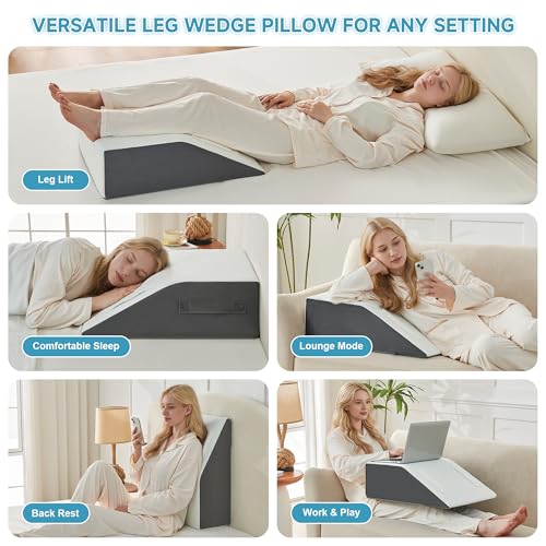 Image of Yojoker Leg Elevation Pillows for Swelling, Memory Foam Wedge Pillow for Legs Blood Circulation, Leg Elevation Pillows for After Surgery, Knee Wedge Pillow for Sleeping Back Hip Ankles Relief