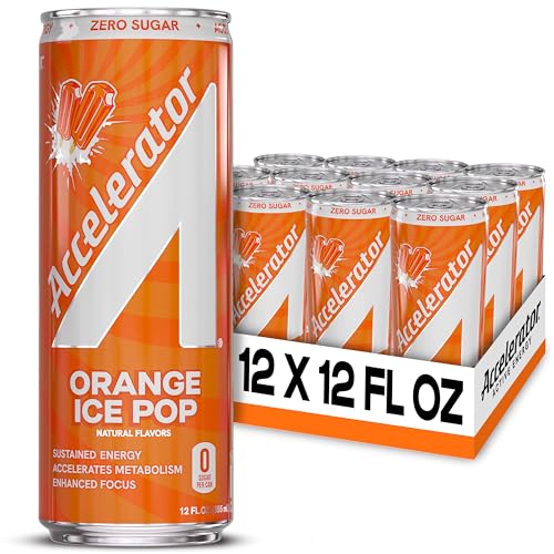 Image of Accelerator Active Energy Drink, Orange Ice Pop 12oz can (12 pack) | Zero Sugar, Sustained Energy from 100% Natural Caffeine (200mg from Green Coffee Bean & Green Tea extract)