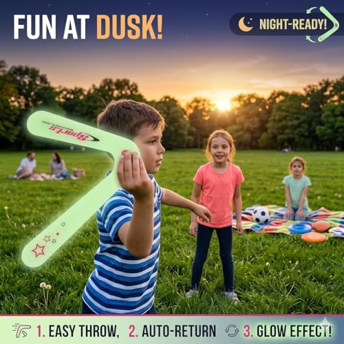 Image of Glowing Lightning V Shape Boomerang Toy for Kids 3+ & Adults | Returning Flying Spinner Rotating Spinner Outdoor Sports Game Toy for Boys | Girls Birthday Gift for Children Fun Activity Items