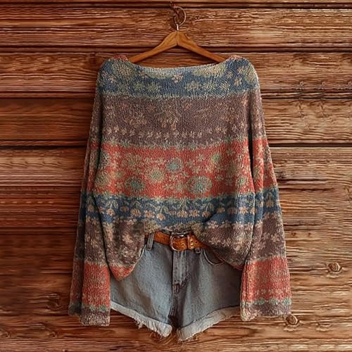 Knit Tops for Women Lightweight Boho Sweater Fall Long Sleeve Graphic Sweaters Trendy Crewneck Pullover Outfits2