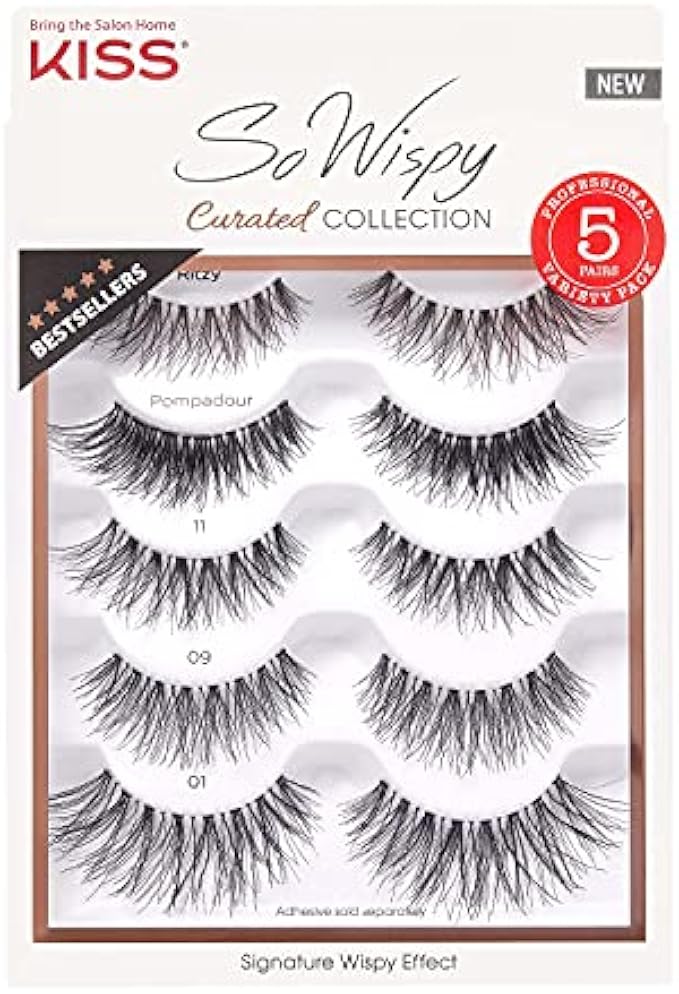 KISS So Wispy Curated Collection of Bestselling False Eyelash Styles Multipack, Volume & Curl, Lash Extensions Look, Signature Wispy Effect, Cruelty Free, Reusable, Contact Lens Friendly, 5-Pair