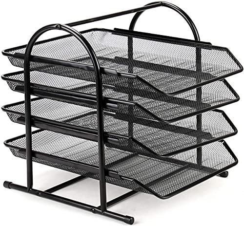Youyijia Mesh Desk Organiser 4 Tier Letter Tray Stackable Mesh File Holder Office A4 Filing Desktop Document Storage for HOM Office (Black)
