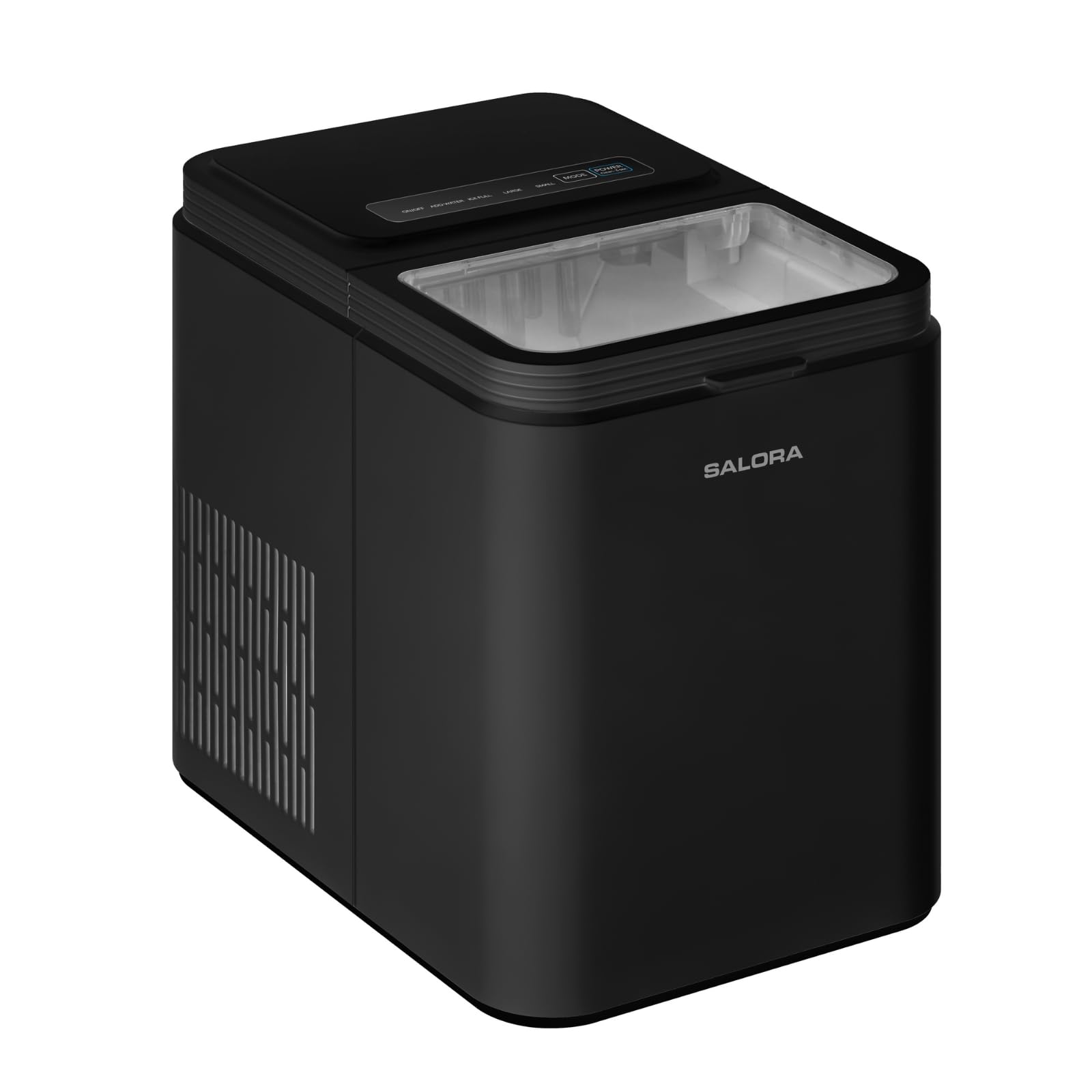 Salora ICEMAKER12B - Macchina per ghiaccio a cubetti, 12 kg/24h, 2 misure 6-9 min, serbatoio da 1,3 l, touch screen, compatta e portatile, con paletta per gelato, nero opaco