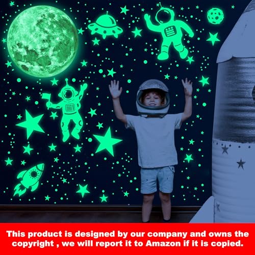 Image of Glow in the Dark Stars Ceiling Moon Space Wall Stickers Astronaut Universe Planet Galaxy Wall Stickers Kids Boys Girls Gift