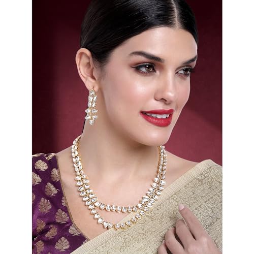 Image of Peora Kundan Faux Pearl Necklace & Jewellery Set Gift for Women
