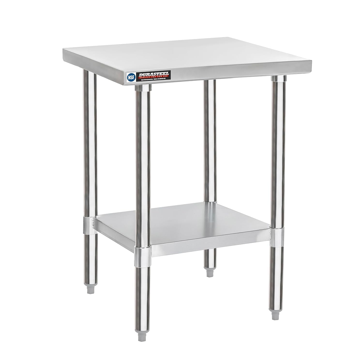 DuraSteel 24x24 Stainless Steel Work Table - NSF Commercial Prep Metal Table - Outdoor Pizza Oven Stand w/Under Shelf - Kitchen Island Laundry Utility Garage Microwave Stand Large Rolling Storage Cart