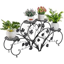 Macetas Flores Exterior unho Soporte Macetas de Hierro, Estantería para Plantas Estantes Macetas Flores para Exterior Interior Jardín Decoración 93 x 23 x 40cm Negro
