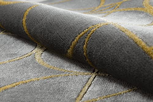 Tappeto esclusivo EMERALD Tappeto glamour, tappeto elegante per soggiorno, camera da letto, ufficio, guardaroba, Cerchi grigio / oro 240x330 cm - Image 8