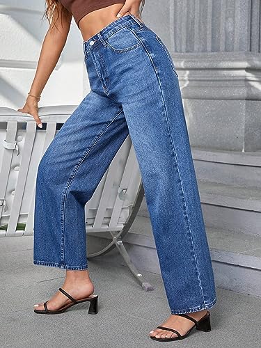 Image of DEELMO Women's Wide Leg Denim Jeans High Rise Loose Fit | Stretchy Casual Straight Pants Trendy | Comfortable Everyday Fashion Jeans for Women