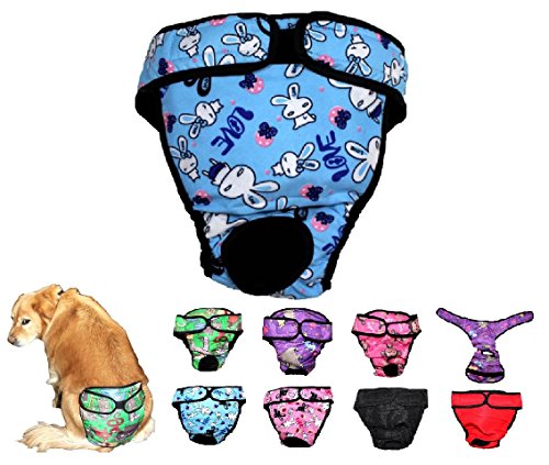 Image of Dog Diaper Reusable Washable Female Girl for Medium & Large Big Dog Breeds Size L, XL, XXL DELIVERY 2-4 Days! (Large: Waist 20 inch - 24 inch, Blue Bunny)