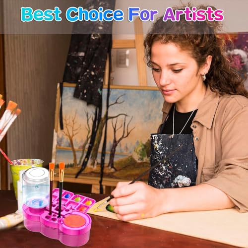 Image of Parssufy Paint Brush Cleaner with Paint Tray, 6-in-1 Water Circulation Rinser Paintbrush Cleaner with Drain & Brush Holder, Watercolor Dispenser & Paint Palette, Paint Brush Washer (Purple)