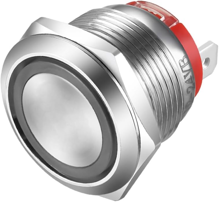 Interruptor tipo botão de pressão Gebildet momentâneo 19 mm em aço inoxidável com LED azul, 4 pinos, SPST, 20 A, 12–24 V