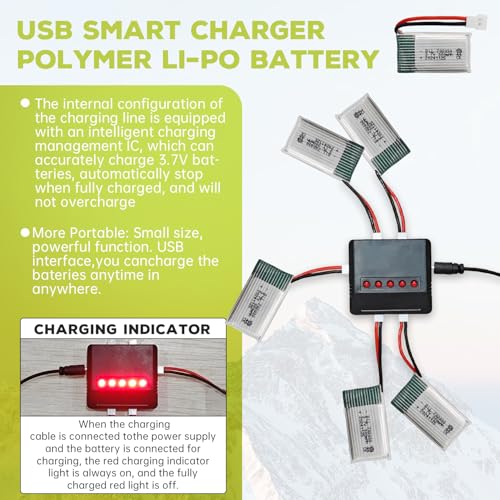 5PCS 3.7V 300mAh Li-ion Batterie mit 5-in-1-Ladegerät für Syma X11C WLToys V911S A120 XK A150 V966 FX801 UDI U816A Hubsan H107L F180W F180C HS170 HS170C HS177 Quadrocopter-Drohnenbatterie