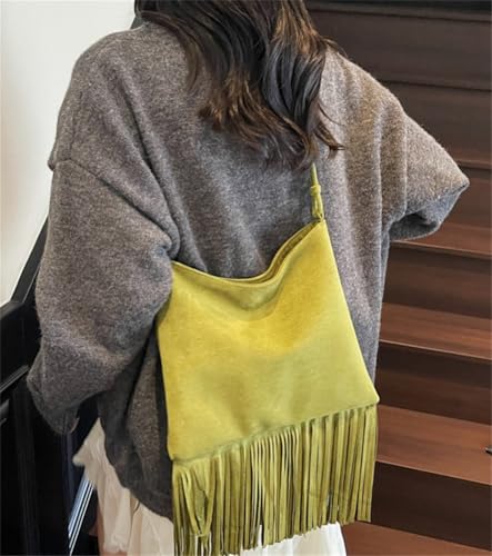 Women Retro Suede Leather Shoulder Bag Slouchy Fringe Crossbody Handbag Medium Hobo Tote Satchel Lightweight Purse2