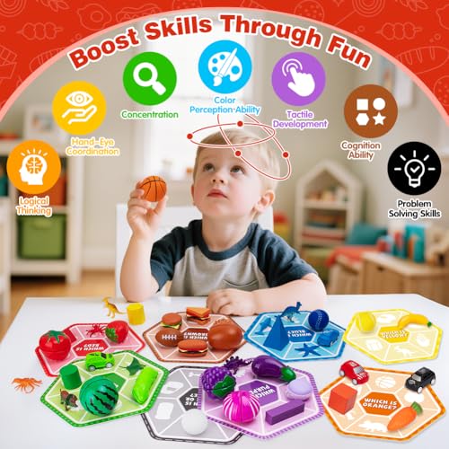 Sorting Toys for Toddlers, 48 Toys Sorting Matching Playset Sensory Toys for Kids, Match Card Sort Game Set with Storage Bag, Multiple Theme Box Preschool Educational Learning Fine Motor Skills Games — view 6