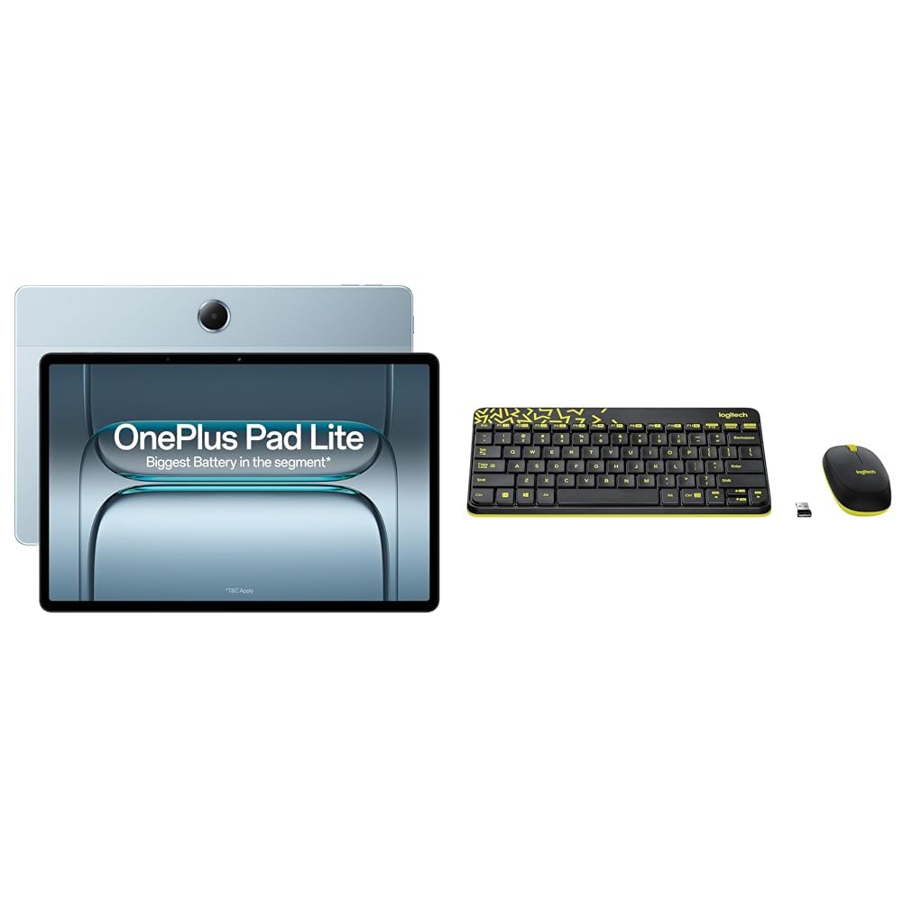 OnePlus Pad Lite with Biggest Battery in Segment 9340 mAh, 11"(27.94 cm) Display with 500 nits Brightness, 6GB RAM 128GB Storage + Logitech MK240 Nano Wireless USB Keyboard and Mouse Set