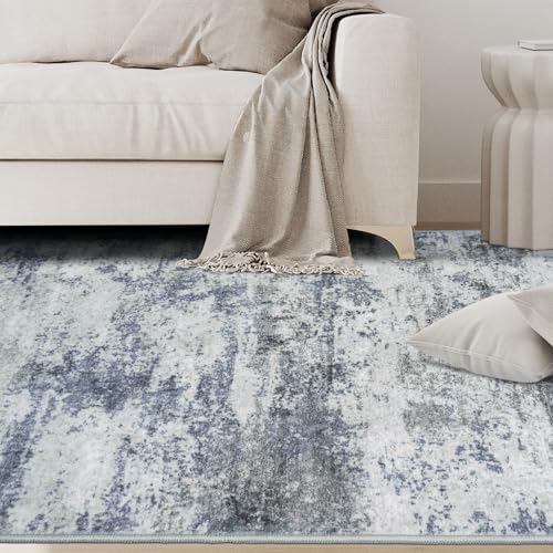 9x12 Area Rugs for Living Room Washable: Abstract Large Rug for Dining Room Bedroom Carpet Non Slip 9 by 12 Indoor Modern Nursery Home Office Blue Grey