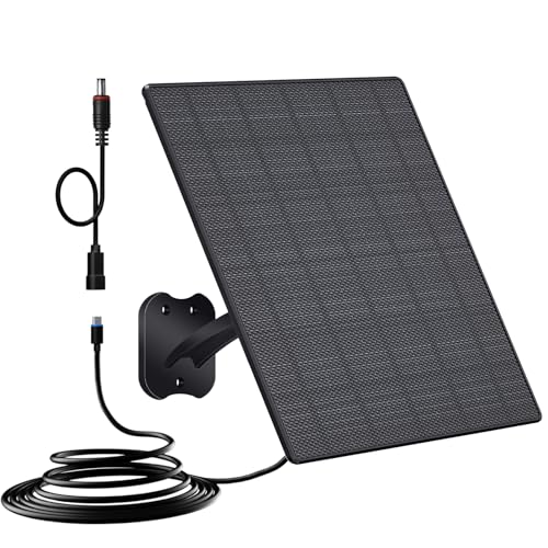 Zivif 10W Solar Panel for Security Cameras, 5V Solar Charger with USB-C/Micro USB/DC 5.5x2.1mm Ports, IP66 Waterproof, Adjustable Mount & 7.2FT Cable