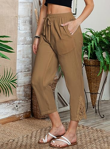Image of Acelitt Women Casual Lightweight Drawstring Elastic Waist Pants with Pockets, S-XXL