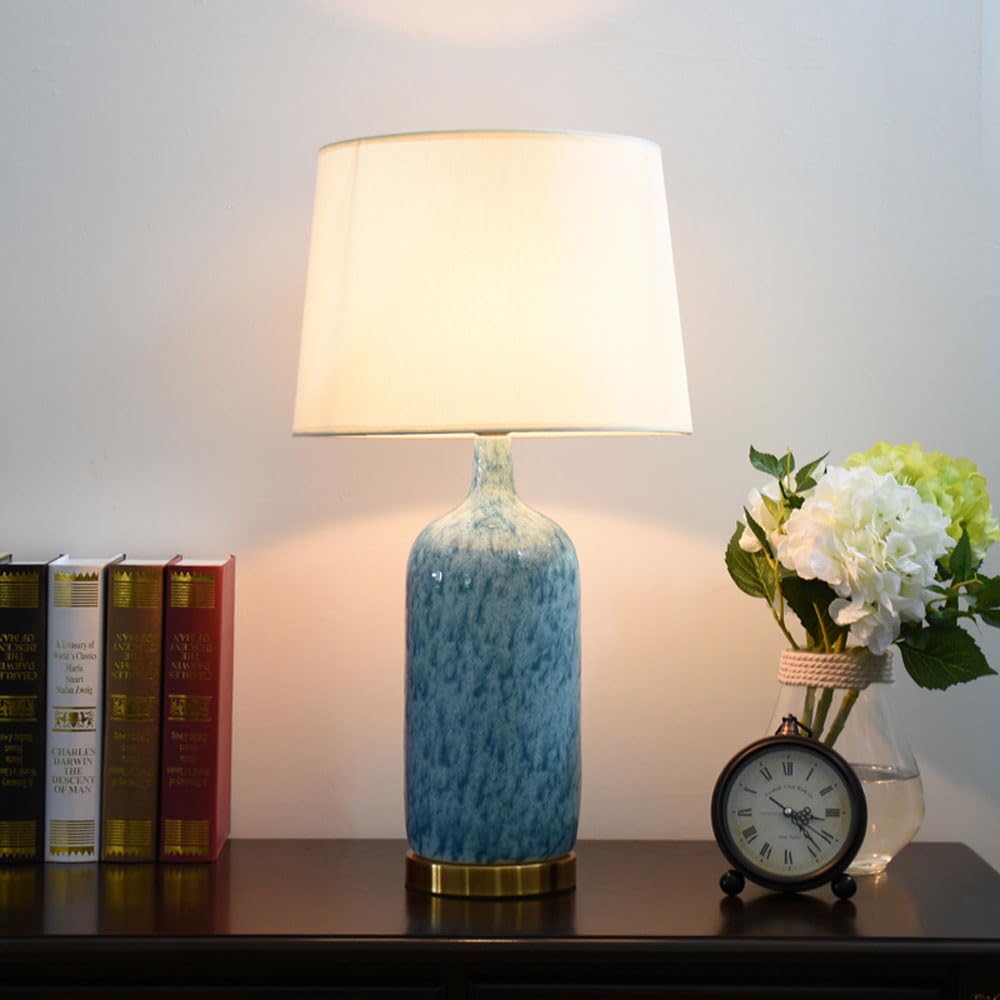SGKOMN 25.2" Modern Ceramic Table Lamp Farmhouse Bedside Lamp Blue Nightstand Lamp End Table Lamps For Living Room Bedroom Study Office
