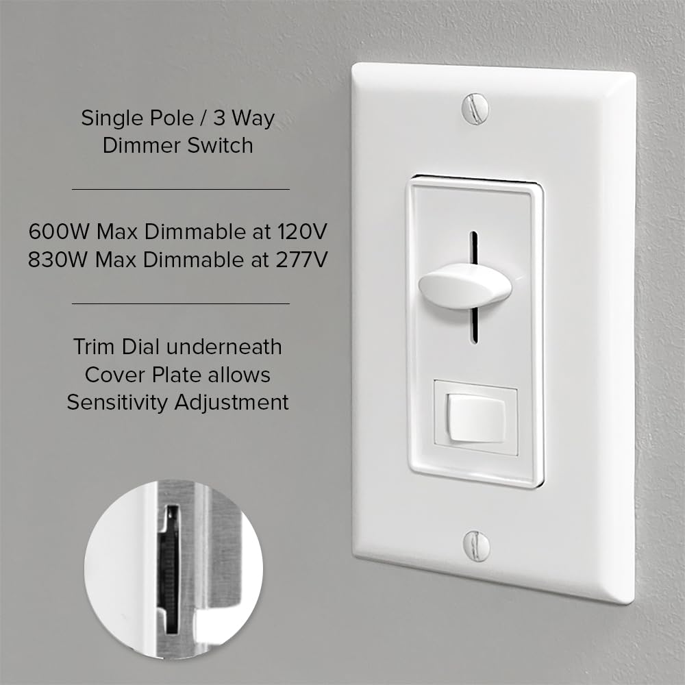 Maxxima Low Voltage 0-10V Slide Dimmer Switch - LED and Incandescent Compatible, Vertical Slide Light Control with On/Off Switch, Wall Plate Included