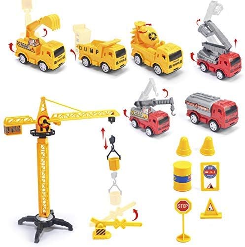 Exercise N Play Mini Construction Vehicle Play Set with a Kid Play Car Map (28” x 31”), Engineering Vehicle Toy Play Cars for Kids, Boys or Girls