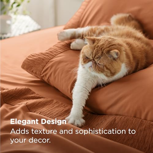 Image of Bedsure Twin Sheets Set - 3 Pieces Soft Twin Bed Sheets - Breathable & Cooling - Hotel Luxury - Easy Care Polyester Microfiber Bedding for Women, Men, Terracotta