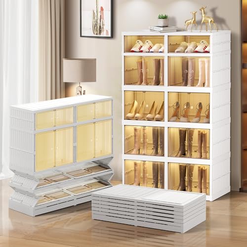 Image of CIMLORD 5-Tier Foldable Shoe Rack Organizer for Boots, 20 Pairs, White | Collapsible Large Plastic Shoe Cabinet Storage, Fits Tall Boots, Stackable with Lids, Easy Assembly, for Closet & Entryway