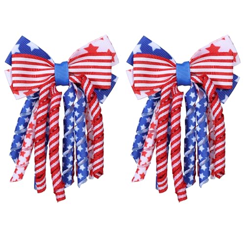 Pinzas de cabello Independence Day de 3 pulgadas hechas a mano con lazo rizado y cinta boutique patriótica para niñas, rojo blanco y azul miniatura 1