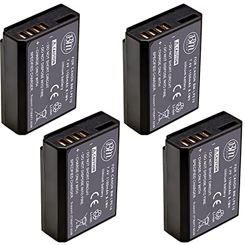 BM Premium 4 Pack of LP-E10 Batteries for Canon EOS Rebel T3, T5, T6, T7, Kiss X50, Kiss X70, EOS 1100D, EOS 1200D, EOS 1300D, EOS 2000D Digital Cameras