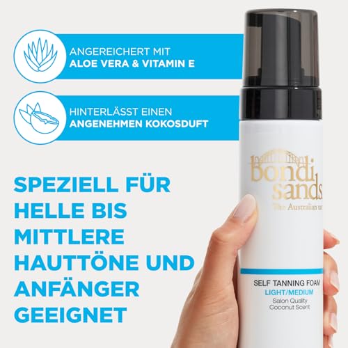 Bondi Sands Self Tanning Set - Selbstbräuner Schaum für hellere/mittlere Hauttöne, Inhalt: 200 ml - Mit Anwendungshandschuh - Self Tanning Foam Light/Medium mit Aloe Vera - Streifenfreie Bräune
