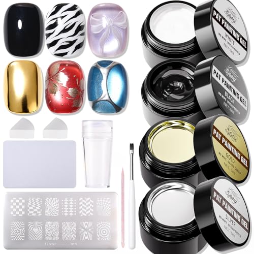 GELLAKTIK Metallic Gel Nail Polish Kit with Stamp Plate