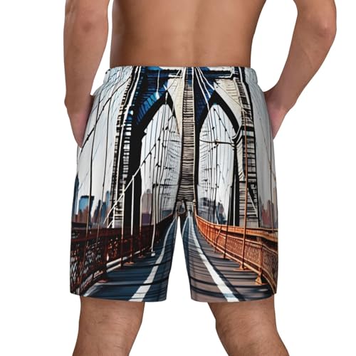 Brooklyn Bridge Print Mens Swim Shorts Trunks Inseam Compression Liner Quick Dry Zipper Pocket White4